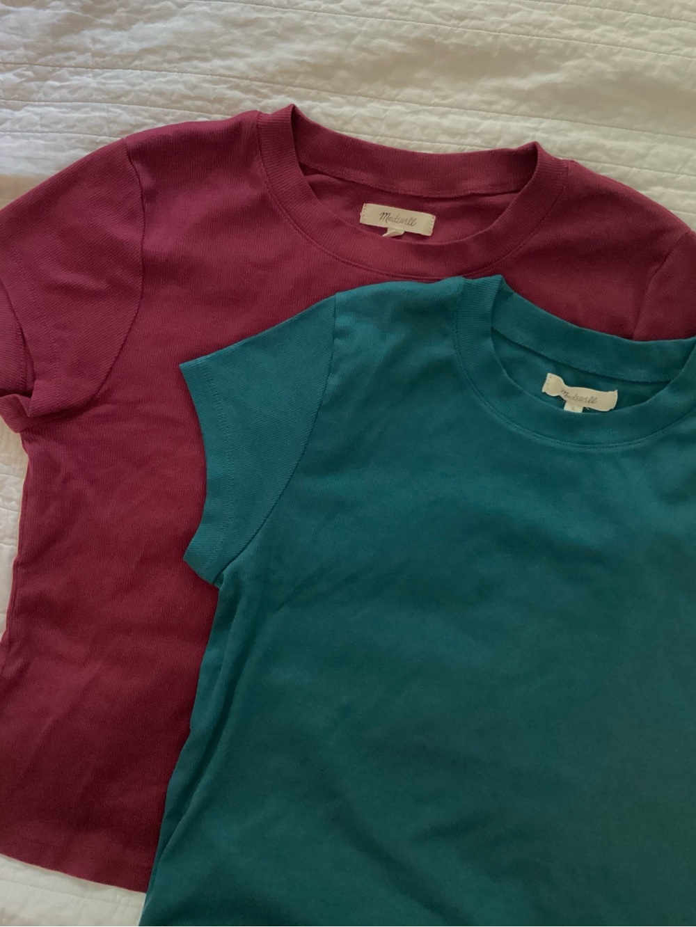 BOGO Madewell Supima Ribbed Tee L Mulberry Wine + Coastal Sea  #ND836
